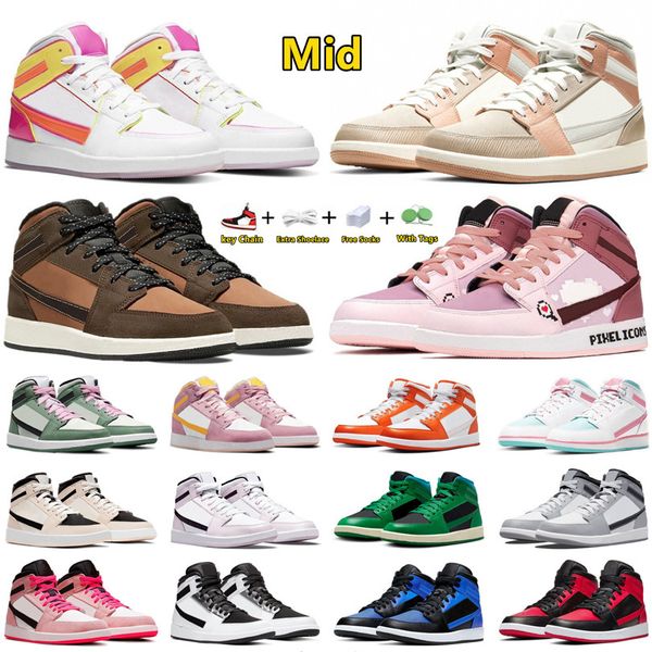 

1 mid 1s mens basketball shoes atomic orange bred berry purple pulse customization dark chocolate cardinal red pine green men women trainers