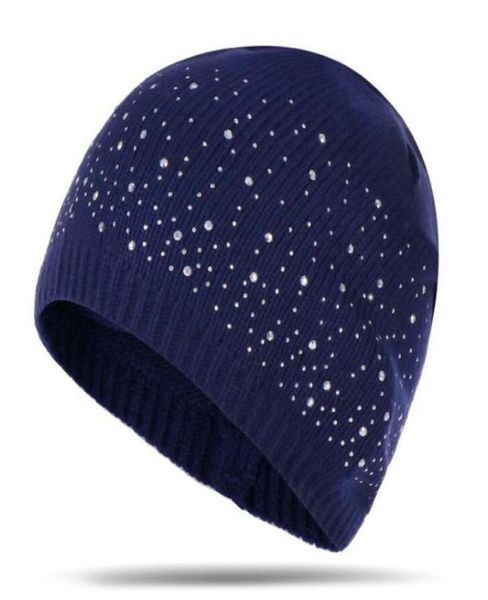 

winter warm beanie hats women soft knitting skullies beanies hat female fashion rhinestone cotton hat caps 10pcslot4858133, Blue;gray