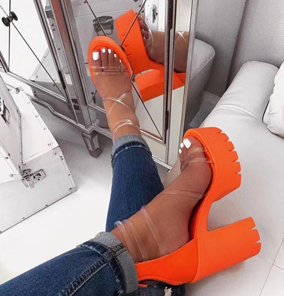 

transparent heels women sandals platform shoes open toe 2020 summer clear high heel sandals ladies party stripper heels1330564, Black