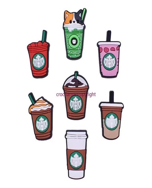 

wholesale colorful drink coffe cup soft rubber pvc shoe charm parts accessories decoration buckcle for bracelet wristband9441399, White;pink