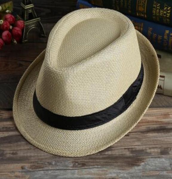 

men women panama straw hats fedora stingy brim hats soft 7 colors summer sun beach caps linen jazz straw cap children caps2862230, Blue;gray