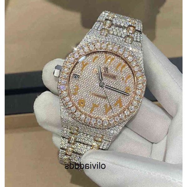 

7m6u cashjin icedout watch men luxury wrist watch bling iced out vvs moissanit diamond watch d2m208, Slivery;brown