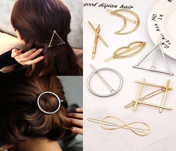 

fashion woman hair accessories triangle hair clip pin metal geometric alloy hairband moon circle hairgrip barrette girls holder7684816, Golden;silver