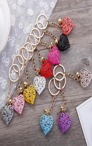 

hollow heart keychains fashion charm cute purse bag pendant car keyring chain ornaments gift whole7124193, Silver