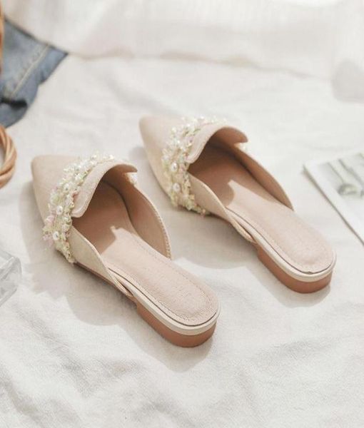 

slippers summer 2022 internet sensation pointy toes flat heels lazy baotou chic semislippers stylish women wearing instagra7980165, Black