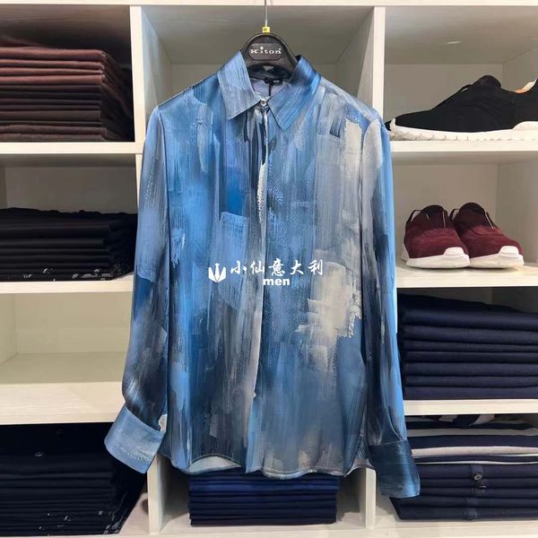 

womens shirts spring kiton silk tie dyed blue shirt, White