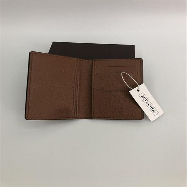 

fashion designer credit card holder classic leather purse folded notes and receipts bag wallet purse distribution box196c, Brown;gray