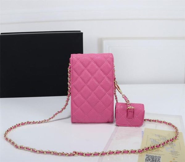 

brand style mini chain shoulder bag two in one package for mobile phone headset cow leather handbags trend small square5432834, Black;red