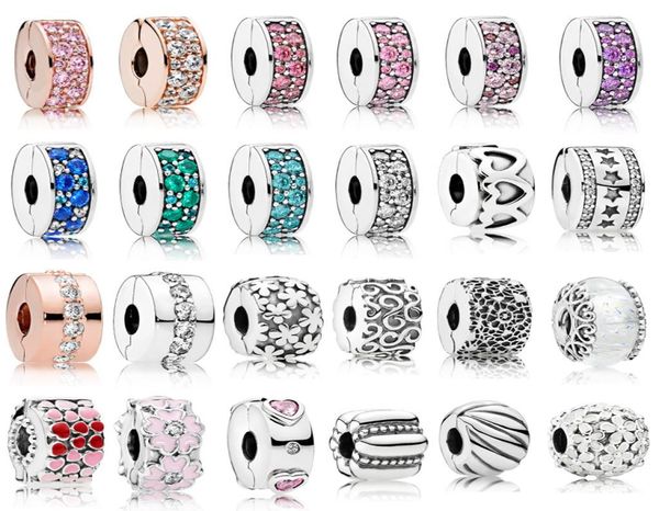 

925 sterling silver clip charms multi style flower ser beads with cz fit silver 925 original charm bracelets2675799, Black