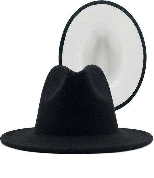 

2020 whole faux wool felt fedora hats for men women 2 tone hat different color brim jazz hat panama party cap1543714, Blue;gray
