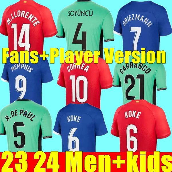

atletico madrids soccer jerseys griezmann 23 24 120th anniversary 2023 2024 m.llorente koke saul correa lemar football shirt men kids kit se, Black;yellow