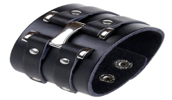 

trendy punk rock bracelets male female personality hip hop style accessories plb011 black leather woven wristband jewelry3432455, Golden;silver