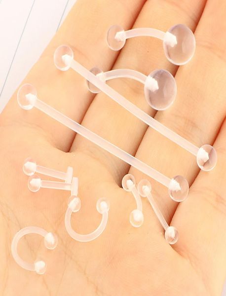 

16g clear acrylic uv belly button rings nose eyebrow lip ring bar industrial barbell ear piercing body jewelry3245311, Silver