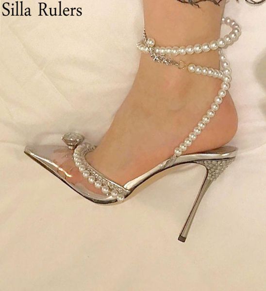 

new spring pvc pearl pointed toe pumps women runway luxurious crystal bow high heels shoes party shoes wedding mujer1328804, Black