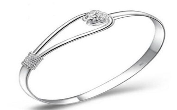 

charm bangle rose bracelets 925 sterling silver rose flower cuff bracelet fashion bangle for women jewelry7661435, Black