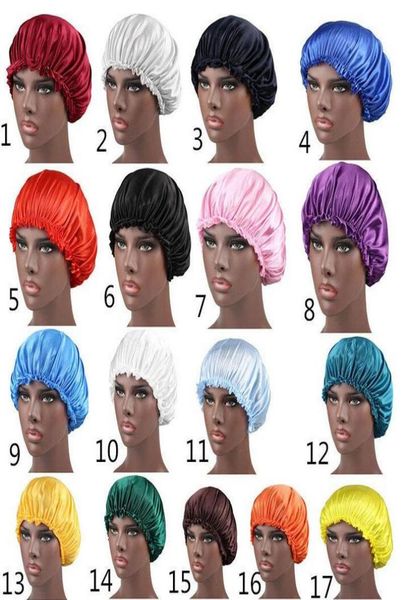 

new solid color silk satin night hat women head cover sleep caps bonnet hair care fashion accessories 17 colors ship9115726, Blue;gray
