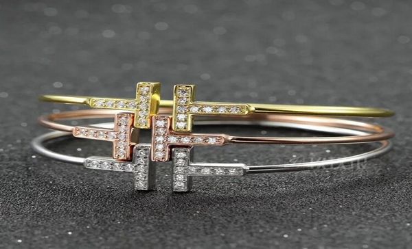 

2017 new 925 silver bracelet 18k gold plating finest love diamond open bracelets for women yellow gold rose gold brac3943233, Black