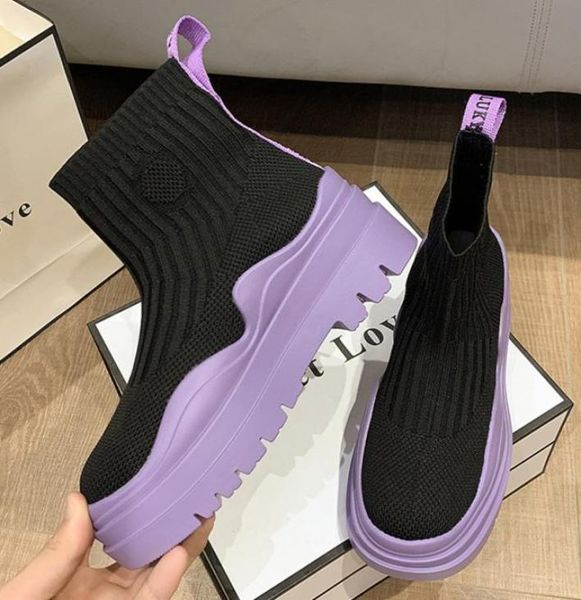 

women boots 2022 fashion short boots for women mesh sock shoes women casual light ankle botas mujer platform warm winter boots4631009, Black