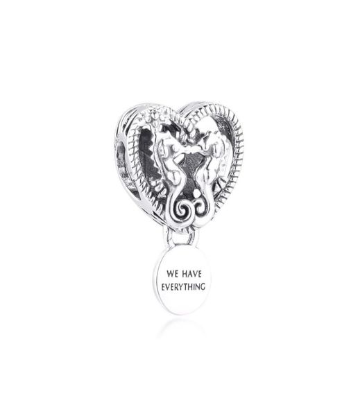 

silver beads openwork seahorses heart charm sterling-silver-jewelry bead fits bracelets diy woman fashion original charms4429773, Black