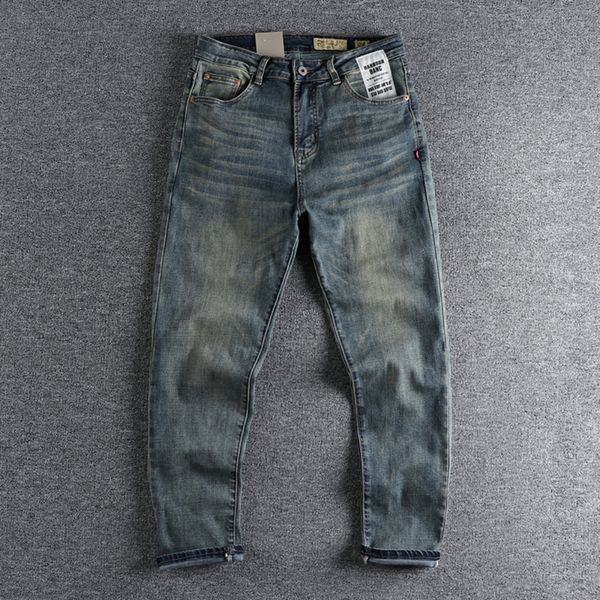 

womens pants capris pocket patch american retro old washed blue jeans mens fit small straight joker four seasons green trousers 230905, Black;white