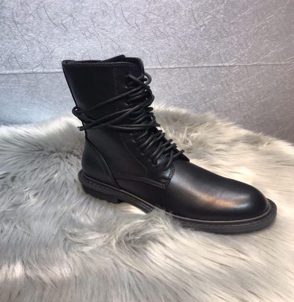 

ann demeulemeester designer flat heeled genuine leather shoes women sneaker lace up ankle boot ankle b1663140, Black