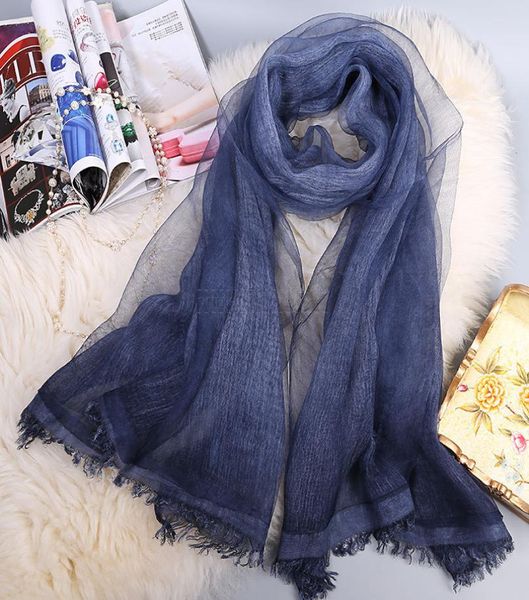 

195cm70cm gradient solid color 50 silk and 50 cotton scarf plain tie dyed beautiful girl long and soft girlfriend gift8823295, Blue;gray