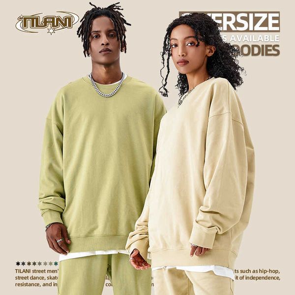 

luxury designer men's fashion hoodies terry cotton round neck pullover women sweater oversize plain couples street ins trend asian size, Black