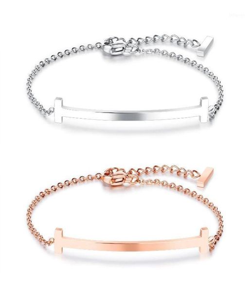 

fashion t shaped bracelet & bangle for women stainless steel rose gold color charm brand design elegant jewelry gift12493809, Golden;silver