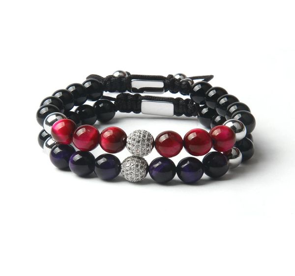 

whole 10pcslot full diamond ball bracelet with 8mm natural purple rose tiger eye stone beaded bracelets couple jewelry for 3424928, Golden;silver