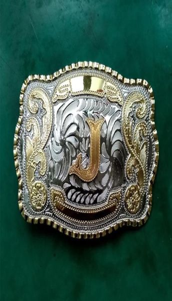 

1 pcs big size lace gold j initial letter cowboy metal belt buckle for men039s jeans belt head2373502, Slivery;black