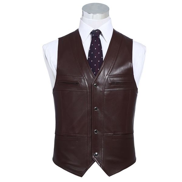 

men's vests genuine leather vest gentleman business casual slim fit sheepskin real waistcoat tank sleeveless jacket 230905, Black;white