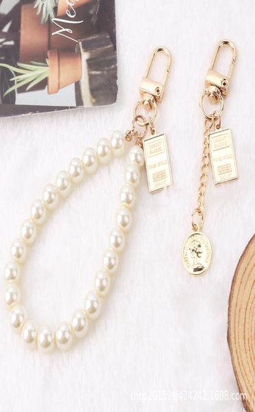 

retro pearl keychain doublesided letter card pendant square chain mobile phone case chain coin pendant women bag pendant7184506, Silver