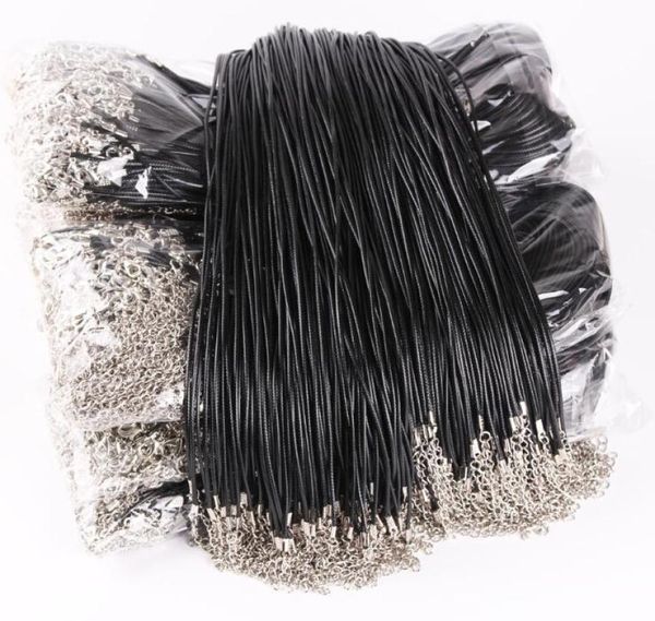 

black leather cord rope 1.5mm for diy pendant necklace gift with lobster clasp link chain charms jewelry 100pcs/lot wholesale8213747