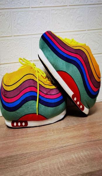 

winter women039s plush slippers rainbow stripes indoor warm sandals snug sneakers soft bedroom nonslip slides bread slipper ev1090315, Black