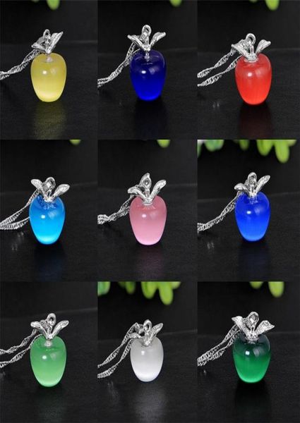 

cat eye apple pendant multi colors alloy crystal clavicle necklace for women plating silver jewelry 9257295