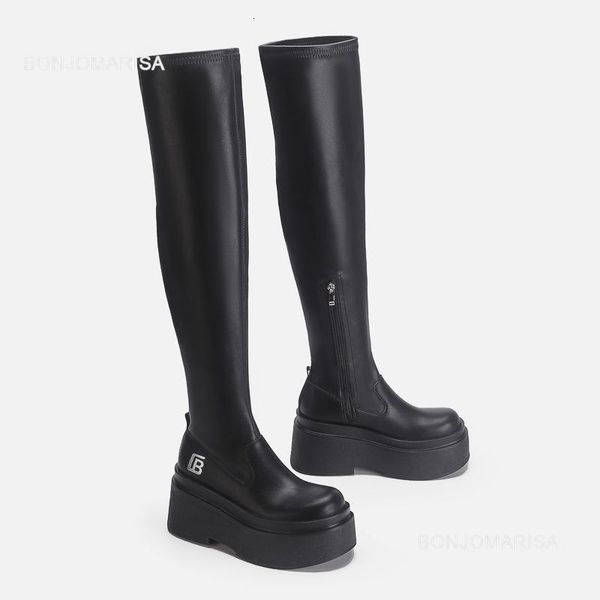 

boots bonjomarisa over the knee high for women tight platform goth round toe side zipper winter fall shoes 2023 230905, Black