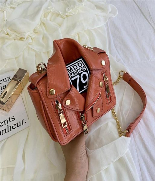 

new european brand designer chain motorcycle bags women clothing shoulder rivet jacket bags messenger bag women leather handbags464549621