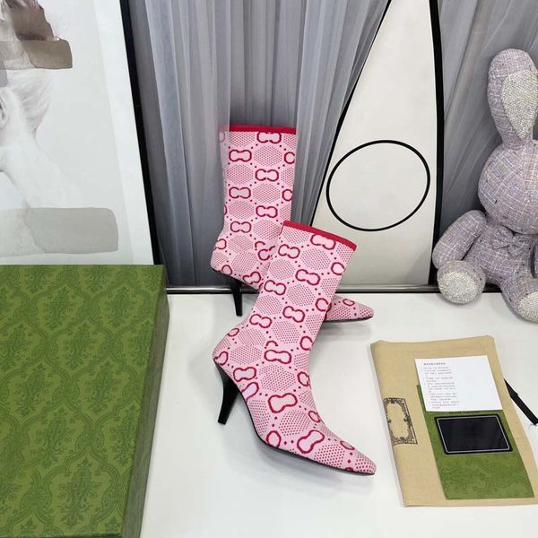 

new autumn and winter brand women's designer black boots martin boots long boots leather boots pointed high heels elastic short boots s