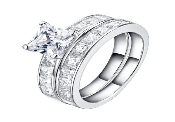 

princess stone female ring set fashion 925 silver bridal wedding rings for women promise 2019 new8034606, Golden;silver