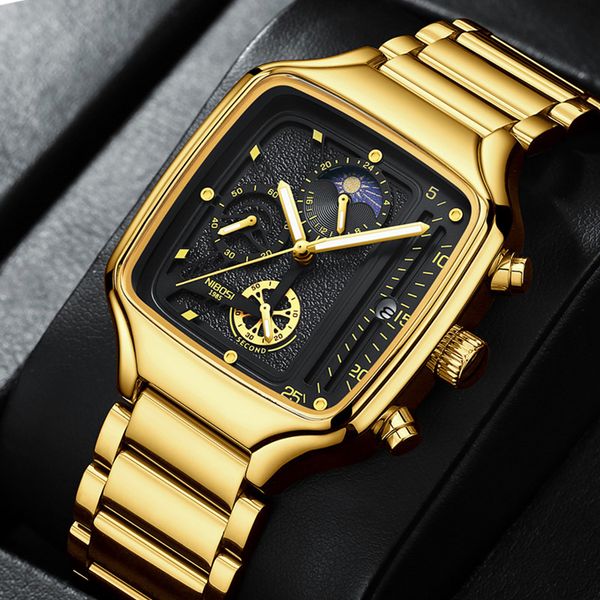 

wristwatches nibosi watch for men luxury brand quartz square mens watches sport waterproof wristwatch chronograph relog masculino 230905, Slivery;brown