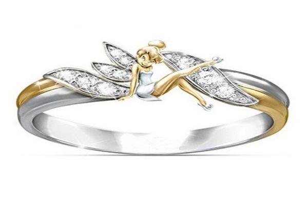

angels rings girls european style silver tone 14k gold plated rhinestone decorated angel charm engagement rings1594983