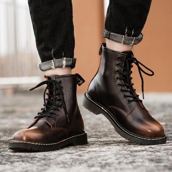 

rcycle boots male female leather martins shoes men women autumn winter sty7188206, Black