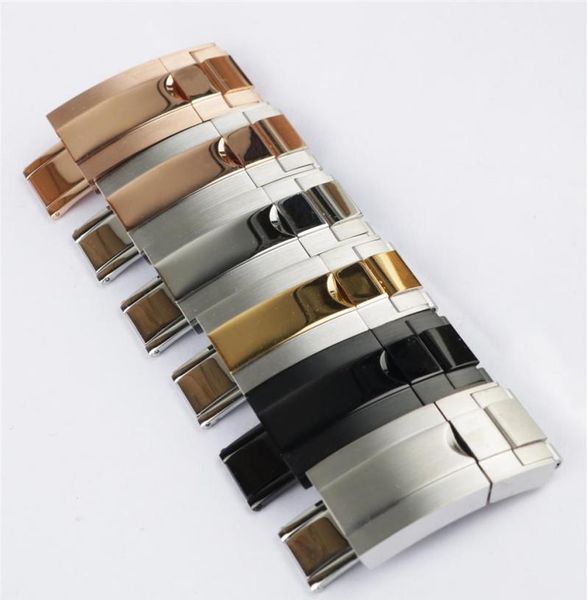 

16mm x 9mm stainless steel watch band deployment clasp for rol bracelet rubber leather oyster 116500225f7075675, Black;brown