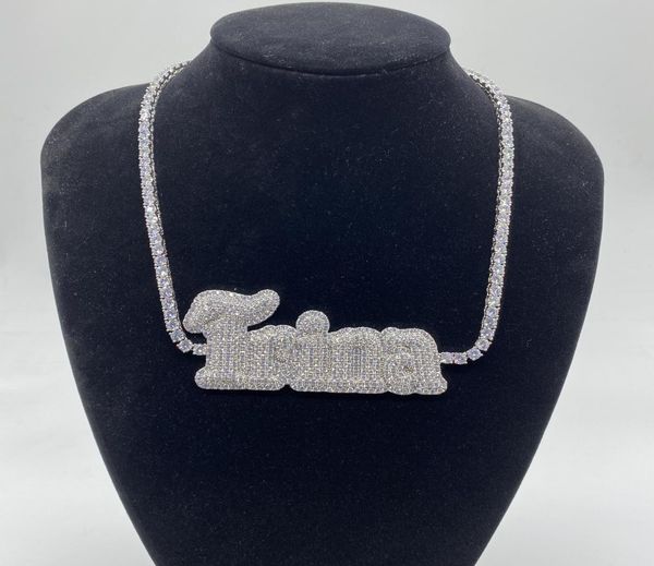 

custom name letter necklace for women micro pave cz pendant necklace iced out tennis chain solid back hip hop rock jewelry gift3068782, Silver