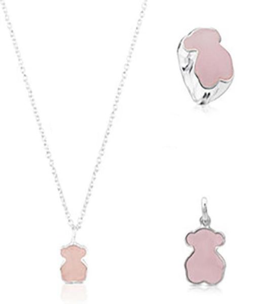 

2019 100 925 sterling silver sweet bear ring rose quartz clavicle chain bear necklace pendant10321474493464, Black