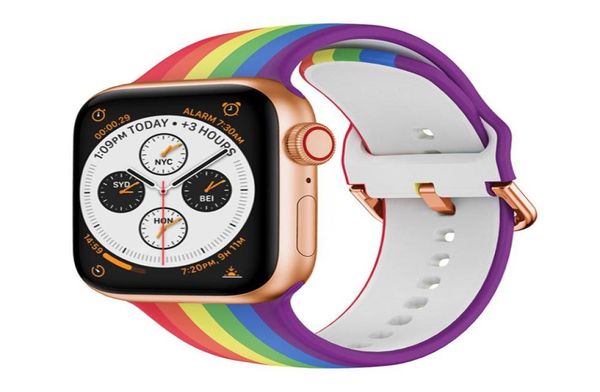 

suitable for apple watch silicone watch bands iwatch 38mm 40mm 42mm 44mm rainbow elastic print strap3770704, Black;brown