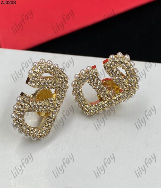 

womens pearl loop stud luxury love earring fashion purple initial studs diamonds letters designer jewelry wedding earrings v 925 s8473375, Golden;silver