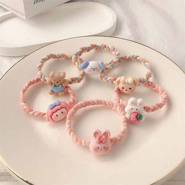 

cute cartoon rabbit bear braid basic elastic hair bands ties scrunchie ponytail holder rubber bands fashion headband hair accessories 2602, Slivery;white