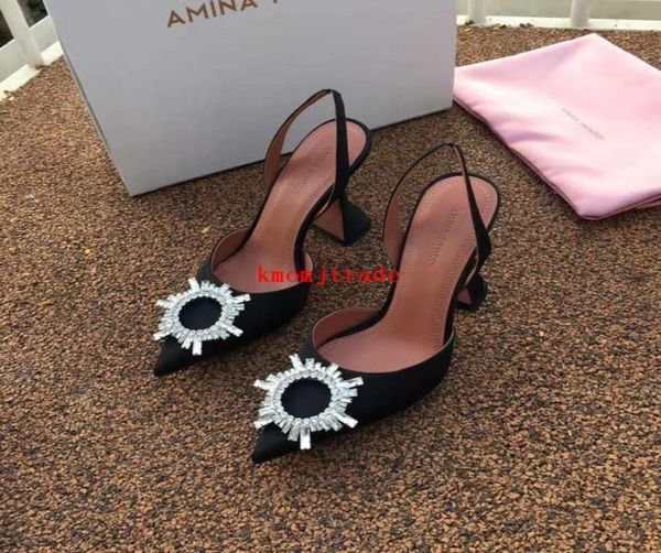 

woman sandals italy amina muaddi black satin begum sling heels amina muaddi6545328