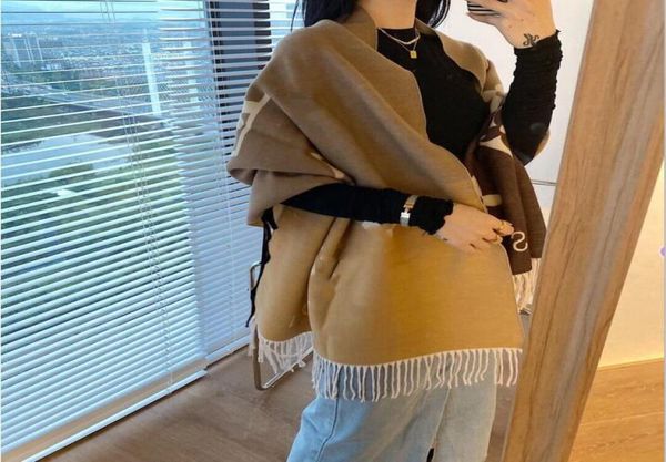 

gradient cashmere scarf for women autumn and winter shawl dualuse thick warm trendy letter jacquard long scarves double side colo3161432, Blue;gray